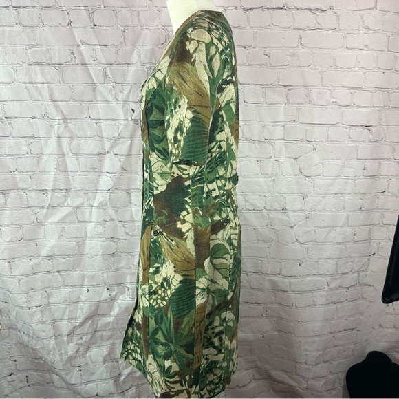 carrie hutton 100% linen button front Sheath Dress sz 10 tropical jungle print - Picture 2 of 9